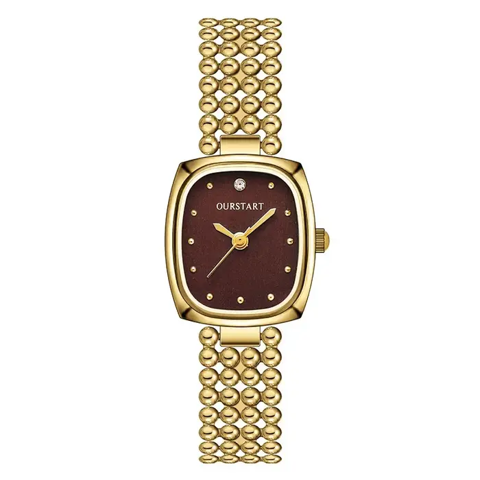 Montre carrée à la mode, boîte rectangulaire dorée, montre en acier élégante, Bracelet rétro, montre