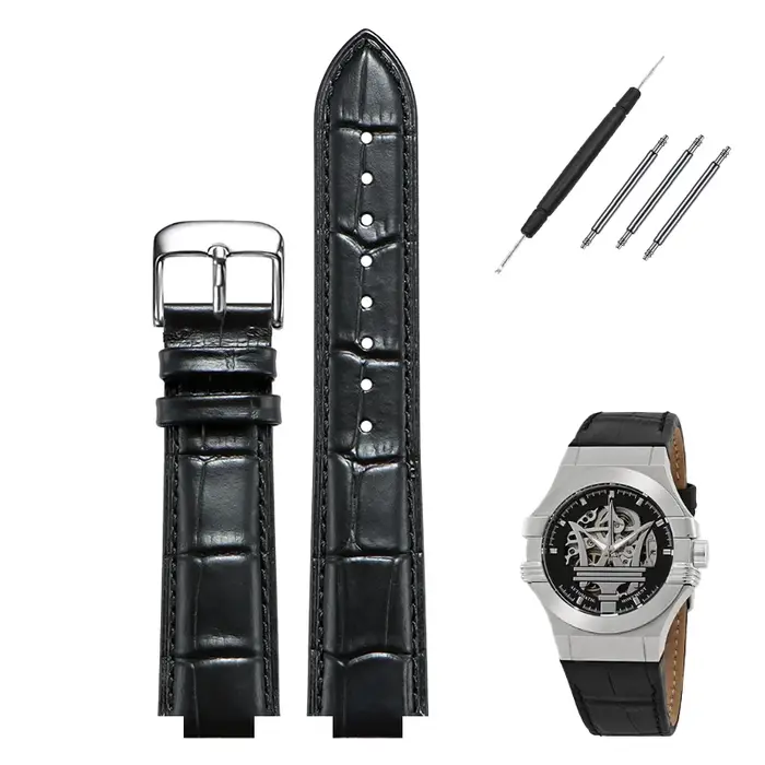 Bracelet en cuir convexe pour Maserati Trident R 8821108039   R R 8821108038   21x18mm 24x18mm brace