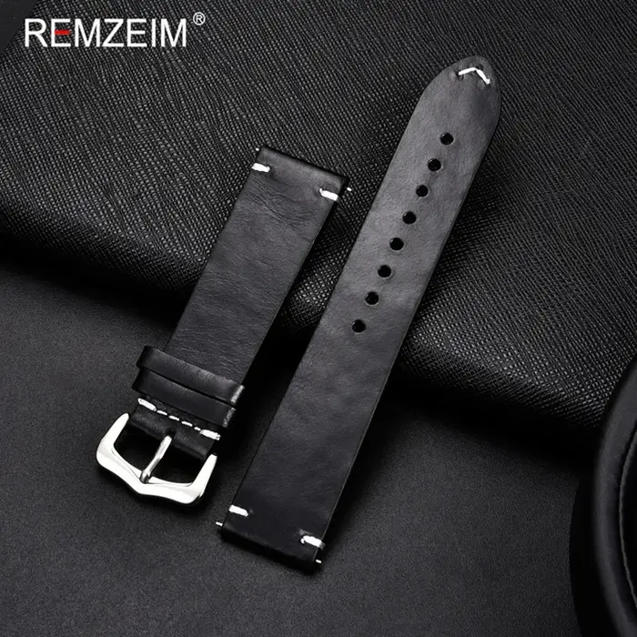 REMZEIM – Bracelet de montre Vintage en cuir de vache pour hommes et femmes