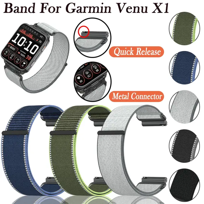 Bracelet tressé en Nylon pour Garmin Venu X1, bracelet de sport de plein air réglable, connecteur métallique pour bracelet de montre Garmin Venu X1 24mm
