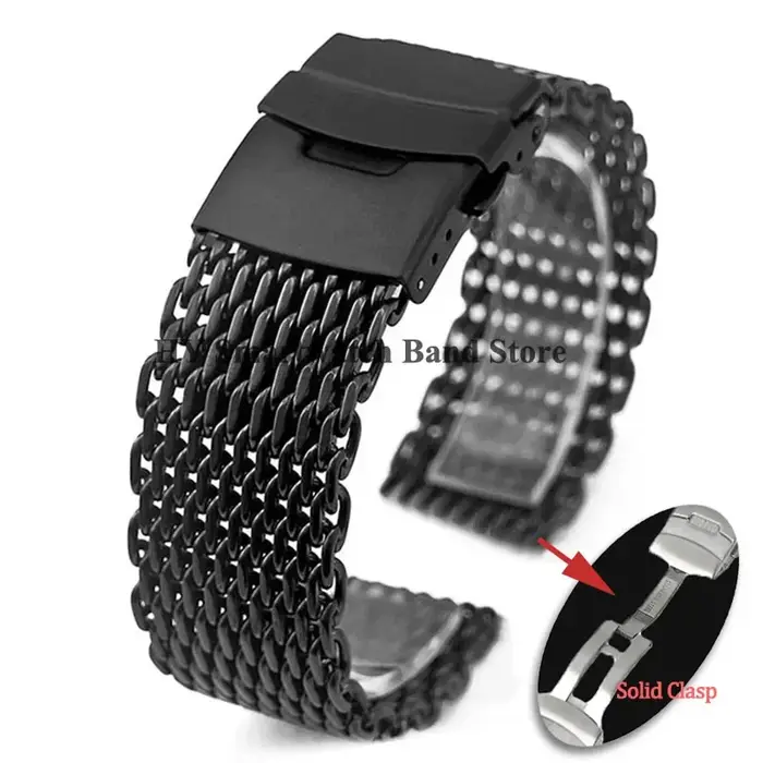 Bracelet de montre en acier maille requin pour Seiko 18mm 20mm 22mm 24mm