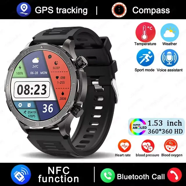 Nouvelle montre connectée GPS pour hommes, écran AMOLED HD, sport de plein air, fitness, fréquence c