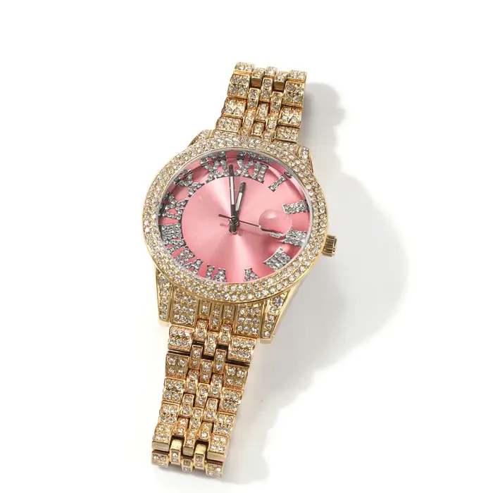 THE BLING KING – montre de luxe étanche pour hommes et femmes, avec grand cadran rose, à Quartz, deu
