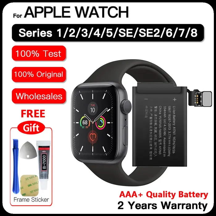 Batterie de remplacement d'origine pour Apple Watch Series SE 1 2 3 4 5 6 7 8 iWatch SE S1 S2 S3 S4 S5 S6 S7 S8 GPS LTE 40/45MM Bateria