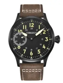 CORGEUT 44mm hommes en cuir lumineux mécanique remontage manuel montre 17 bijoux ST3600 mouvement Sport montre-bracelet reloj hombre