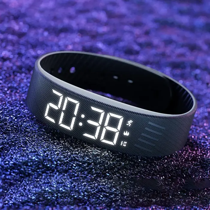 Réveil numérique LED, Bracelet d'alarme réglable, résistant aux énooze, avec podomètre de course, al
