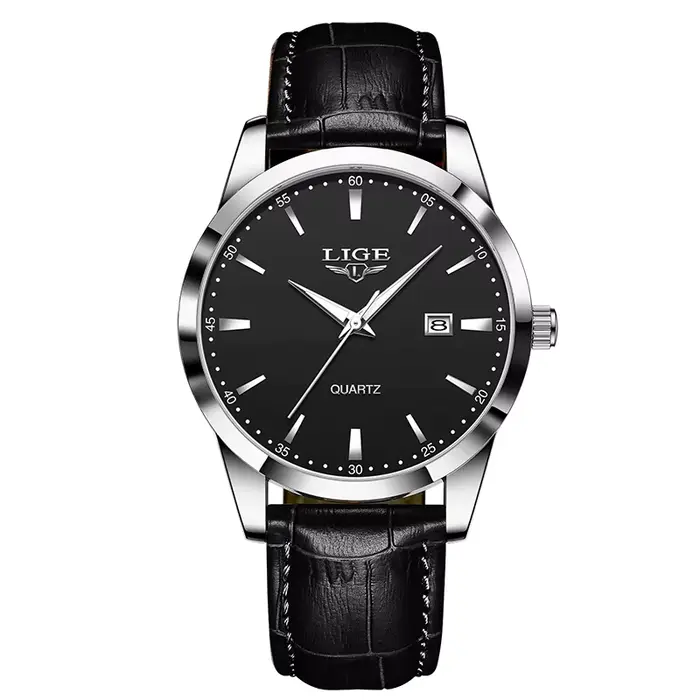 Relogios Masculino LIGE Top marque de luxe montre en cuir noir pour hommes mode militaire sport étan