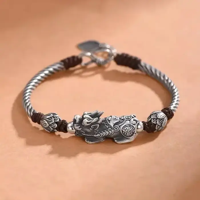 Bracelet tressé en argent 925 pour hommes et femmes, style ethnique, bête divine, bijoux Pixiu, clas