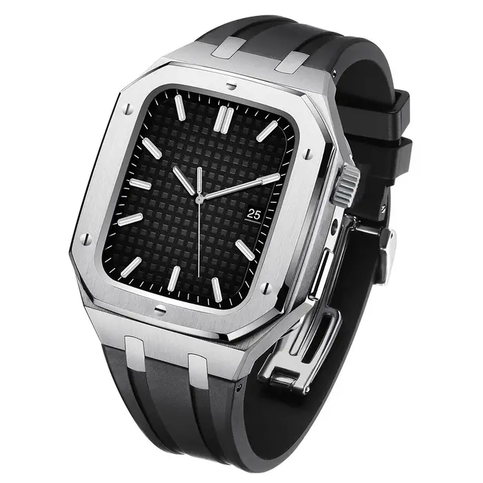 Boîtier en métal + bracelet en silicone pour Apple Watch Series 11 10 9 87SE/6/5/4 46mm 45mm 44mm, b