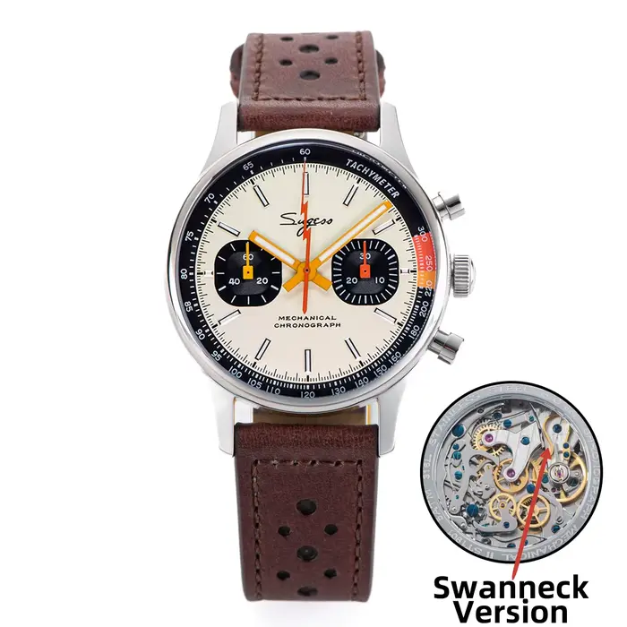 Sugess montre pilote avec mouvement mouette montre-bracelet à col de cygne chronographe mécanique sa