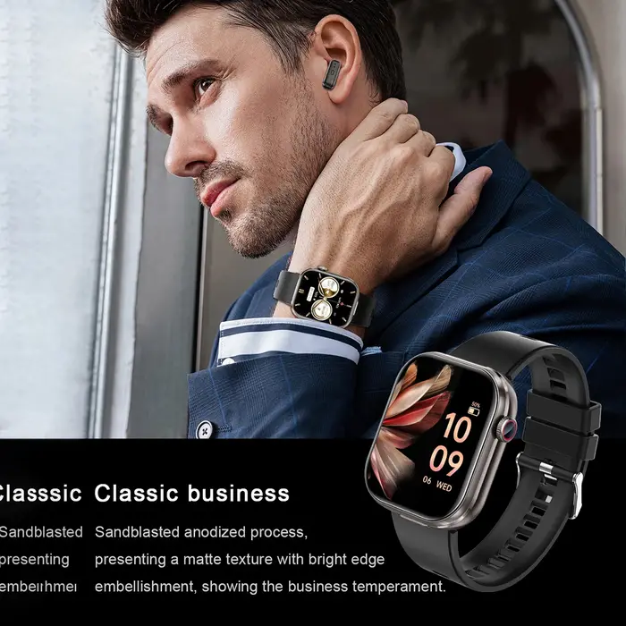 Montre connectée Rainbuvvy T99 TWS avec écouteurs intégrés, écran HD IPS de 2,02 pouces, montre connectée 3-en-1 avec appels Bluetooth sans fil