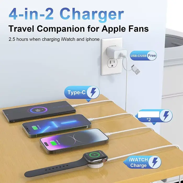 Câble de charge multiple 4 en 2 pour Apple Watch