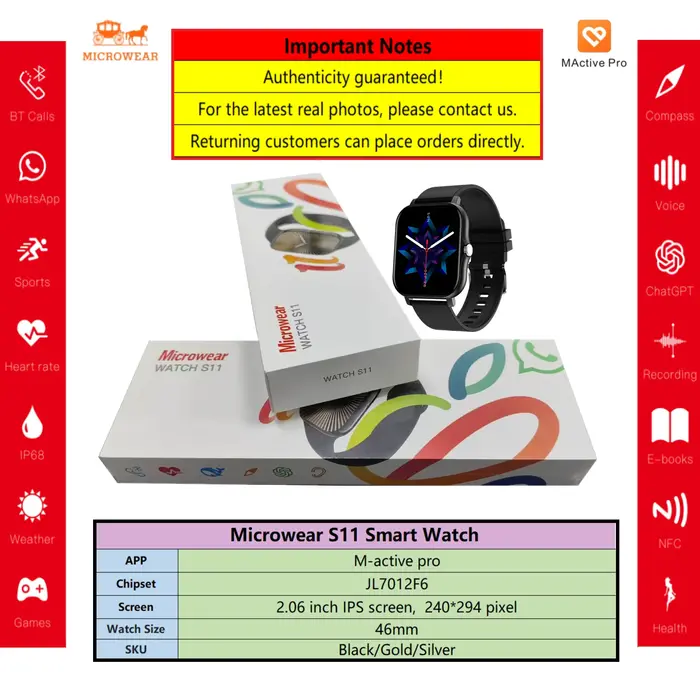 Montre connectée 11 S11 de la série 11 avec WhatsApp Chat amélioré, Smart Island, connexion en un cl