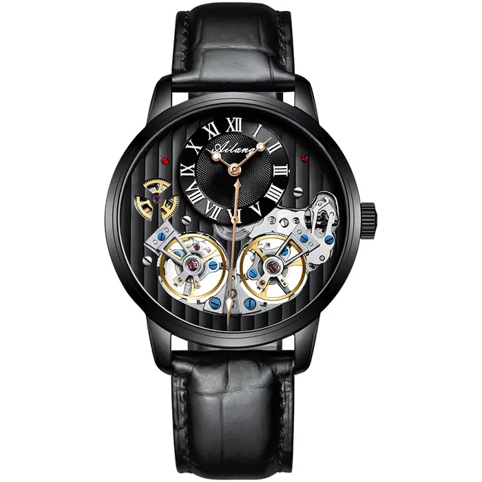 Montre de luxe AILANG de marque supérieure, double tourbillon, automatique, lumineuse, noire, pour h