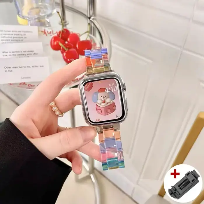 Bracelet Transparent arc-en-ciel en résine pour Apple Watch Ultra 2 49mm 10 46mm 7 8 9 41 45mm 38 40 42 44mm