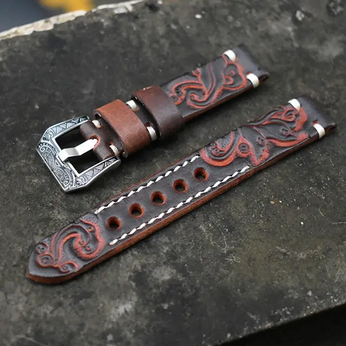 Bracelet de montre Vintage en cuir sculpté en relief