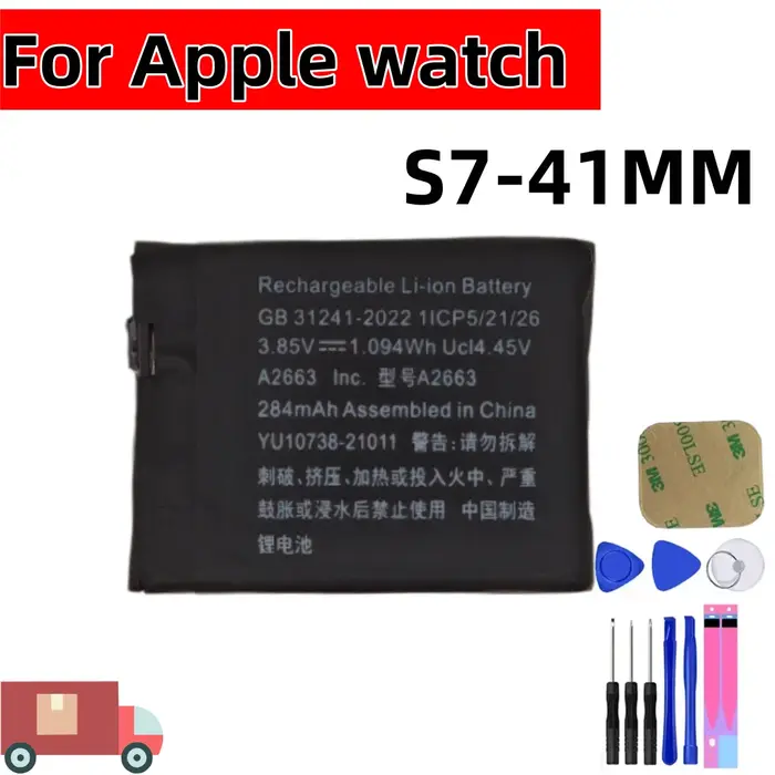 Batterie de remplacement pour iPhone Watch Series 1 2 3 4 5 6 7 8 9 SE SE2 38/40/41/42/44/45mm Batterie de réparation en polymère de lithium + outil gratuit