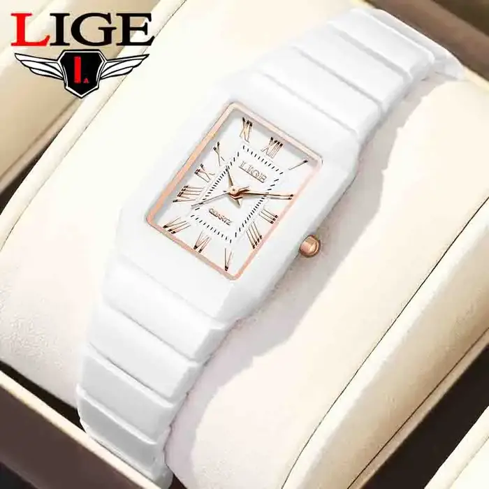 LIGE montre femme montre-bracelet marque céramique mode quartz élégant étanche vintage ultra-mince