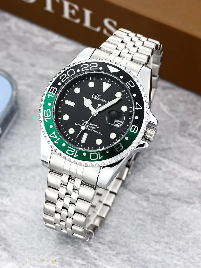 Montre de plongée GMT pour homme DENVOSI, lunette en céramique bicolore, montre automatique à quartz lumineuse et sportive