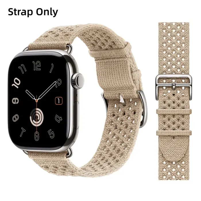 Nouveau Bracelet Tricot Simple Tour Bleu Jean Beige De Weimar 2026 pour Apple Watch Ultra3 11 9 8 7 
