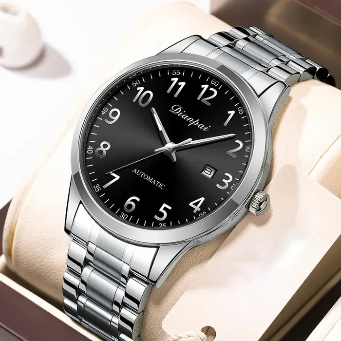 Dianpai nouvelle montre mécanique entièrement automatique originale en acier inoxydable minimaliste échelle numérique montre hommes étanche nuit lueur