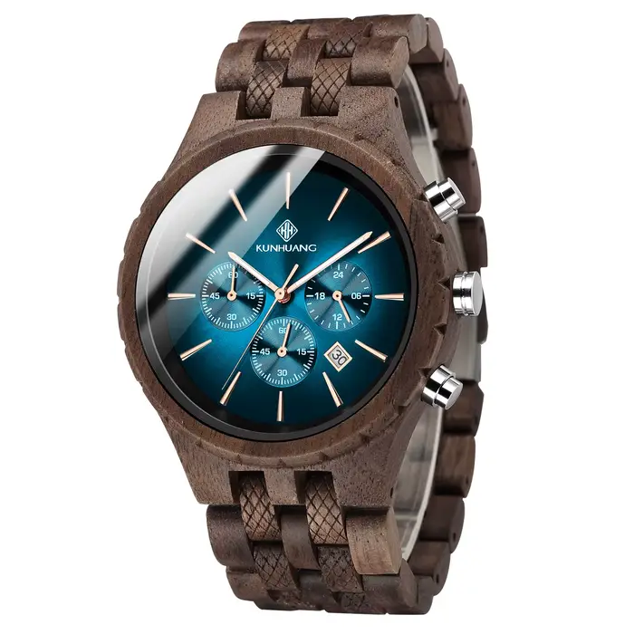 Montre en bois pour homme, multifonctionnelle, design minimaliste, en bois pur, polyvalente, pour un