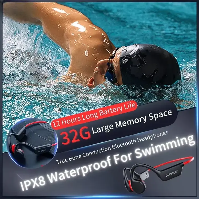 POLVCDG casque à Conduction osseuse X7 IPX8 32GB Bluetooth 5.3 casque sans fil avec microphone étanc
