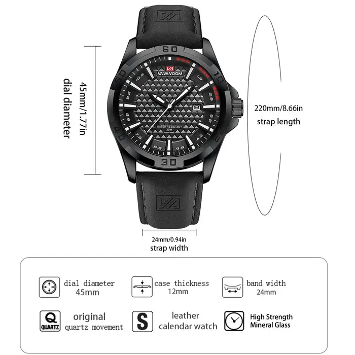 VA VA VOOM hommes Sport décontracté militaire Quartz calendrier montre-bracelet pour homme d'affaire