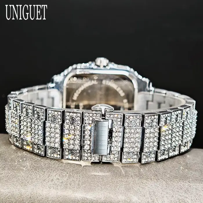 UNIGUET offre spéciale montre glacée de luxe pour homme mode montres carrées hommes Hip Hop diamant Bling bijoux montre-bracelet Reloj Hombre