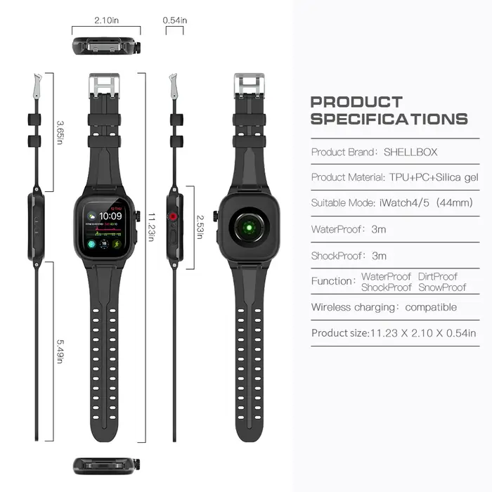 Shellbox nouveau 360 degrés protection complète anti-abrasion antichoc IP68 boîtier étanche professionnel pour Apple Watch 4 5 6 44mm