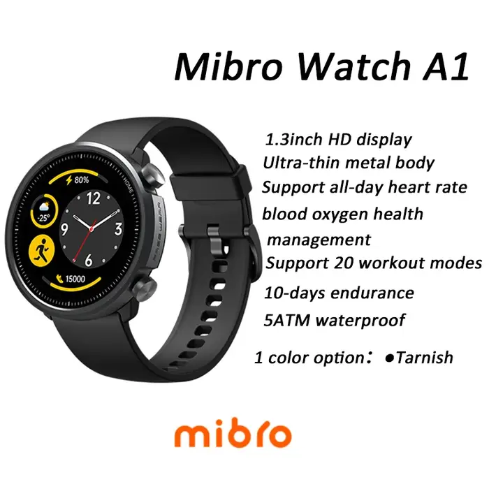 Mibro A1 montre intelligente édition mondiale sang oxygène moniteur de fréquence cardiaque 5ATM étan