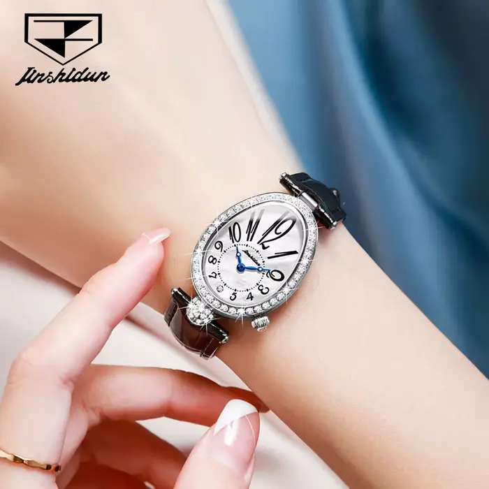 JSDUN 8827 femmes Montre de luxe diamant cadran numérique étanche bracelet en cuir haut de gamme mode