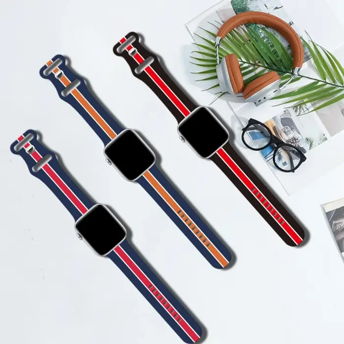 Bracelet imprimé à rayures en Silicone pour Apple Watch