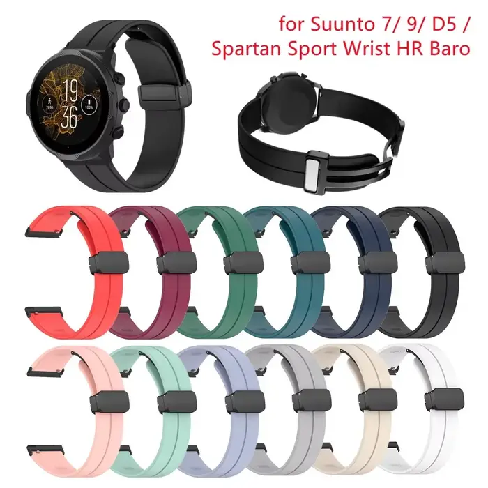 Pour Suunto 9/ 7 / D5/ Spartan Sport poignet HR/ Baro Sports boucle magnétique 24mm bracelet de montre en Silicone