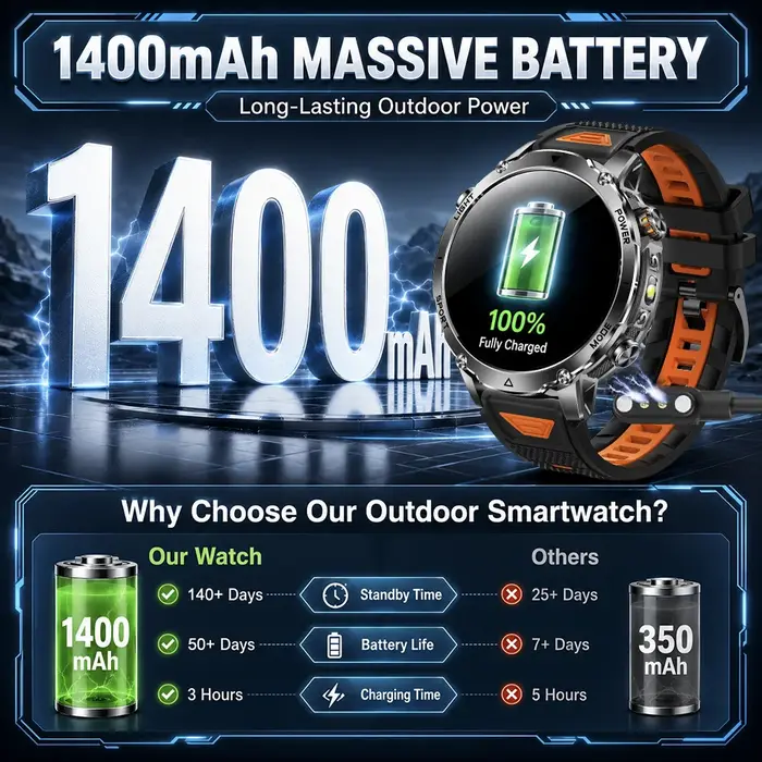 Nouvelle Montre Connectée Militaire 2026 avec GPS Intégré, Batterie 1400 mAh, Sportive, Écran AMOLED 1,7'', Étanche IP68, LED Blanc Rouge, SOS, pour Hommes