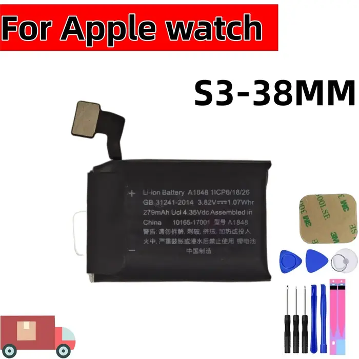 Batterie de remplacement pour iPhone Watch Series 1 2 3 4 5 6 7 8 9 SE SE2 38/40/41/42/44/45mm Batterie de réparation en polymère de lithium + outil gratuit