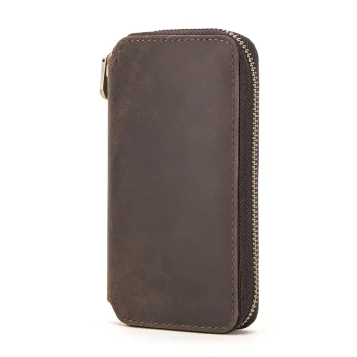 Boîte de montre en cuir rustique à 2 fentes, pochette de luxe avec fermeture éclair, sac de rangemen