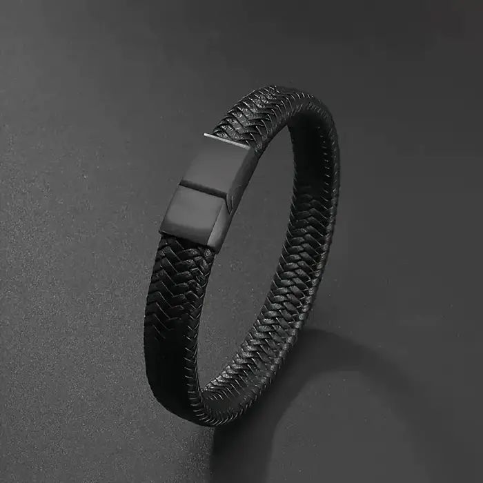 Bracelet magnétique en cuir PU noir pour hommes