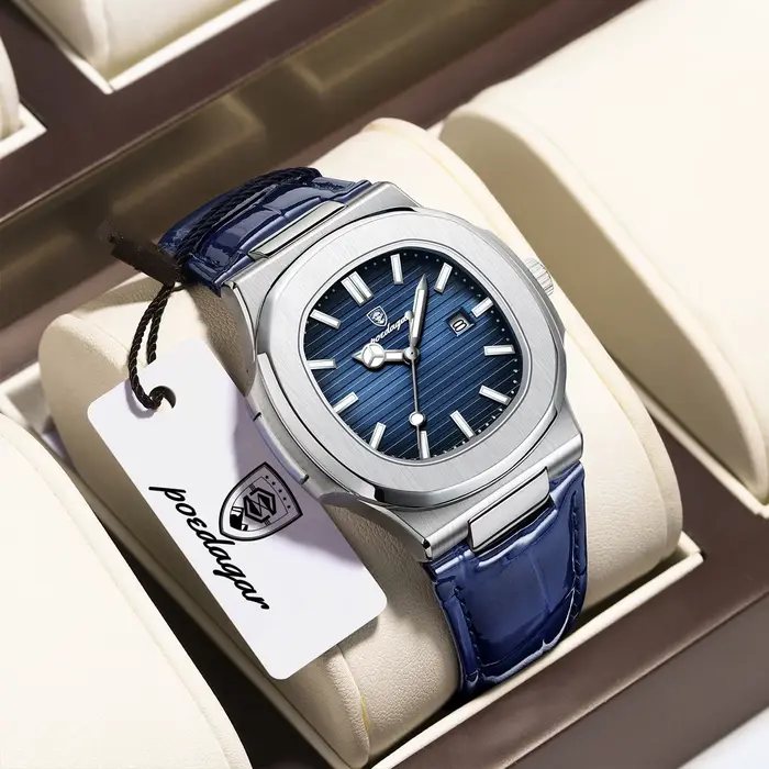 POEDAGAR Top carré homme montre Date étanche lumineux luxe hommes montre-bracelet de haute qualité e