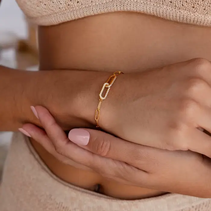 14 Bracelet en forme de trombone en Zircon plaqué or pour femmes