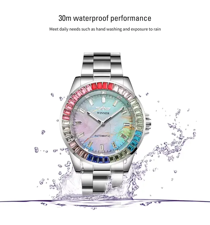 2024WINNER Original diamants colorés mécanique étanche montre pour hommes mouvement automatique en acier inoxydable montres de luxe