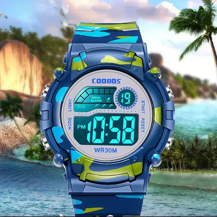 COOBOS enfants montre bleu marine Camouflage enfants montre Sport LED montre numérique étanche montres lumineuses pour étudiant garçons filles