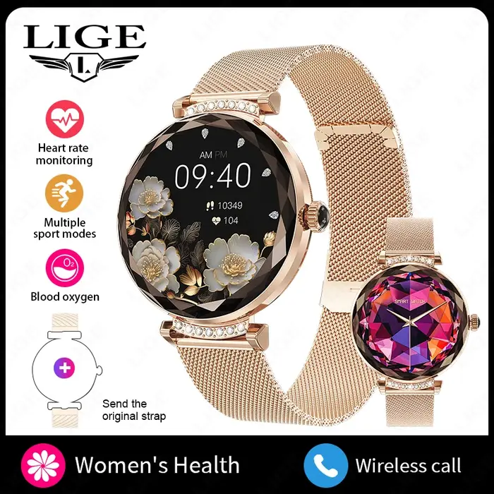 Montre connectée pour femme LIGE 2026, nouvelle mode, écran AMOLED 1,19 pouce 390*390, moniteur de s