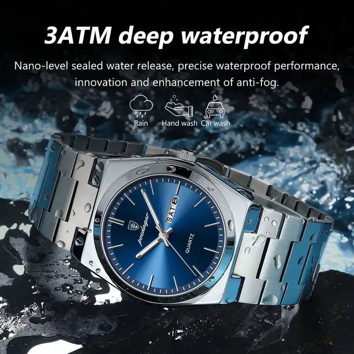 POEDAGAR montres de luxe pour hommes en acier inoxydable étanche lumineux homme montre Date semaine 