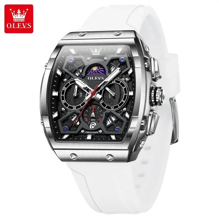 Montre-bracelet pour homme OLEVS originale, squelette, étanche, bracelet en silicone confortable, mo
