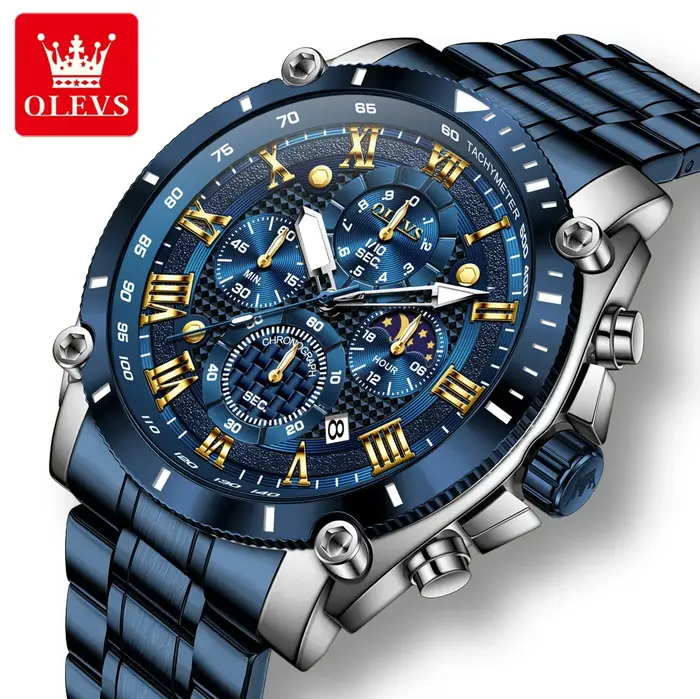 OLEVS nouveau homme montre Phase de lune chronographe étanche lumineux multi-fonctionnel Original marque de luxe Quartz montres pour hommes 3689