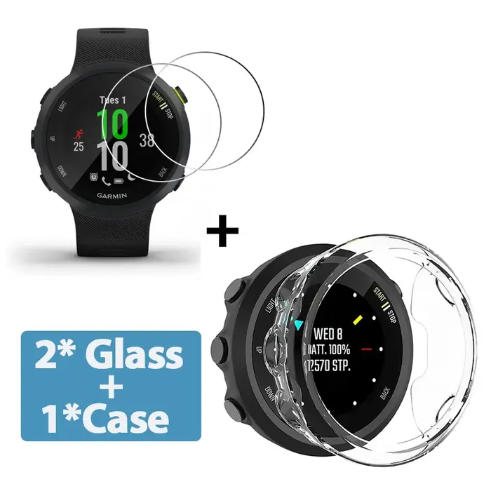 2 + 1 étui de protection + protecteur d'écran pour montre Garmin forerunner 45 45S