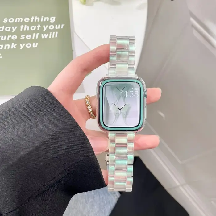 Bracelet Transparent arc-en-ciel en résine pour Apple Watch Ultra 2 49mm 10 46mm 7 8 9 41 45mm 38 40 42 44mm