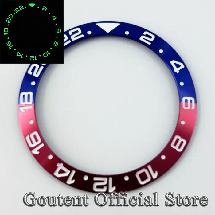 Goutent 38mm GMT Super lumineux rouge bleu noir vert céramique/aluminium montre lunette lumineuse insérer anneau GMT
