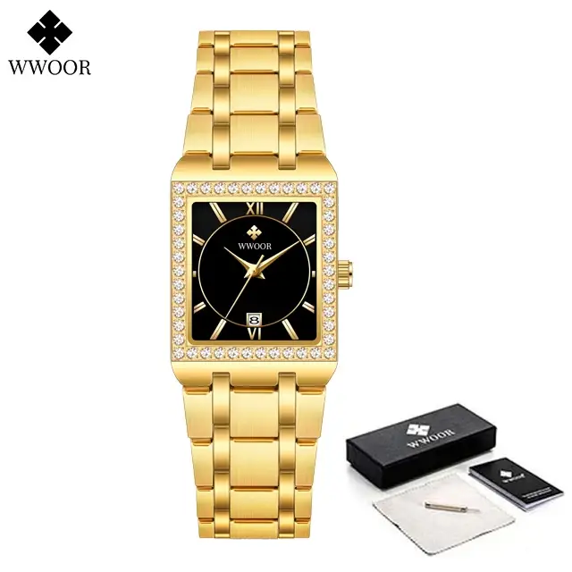 WWOOR Reloj nouvelle mode dames diamant montre haut de gamme de luxe carré montre-bracelet Simple femmes robe petite